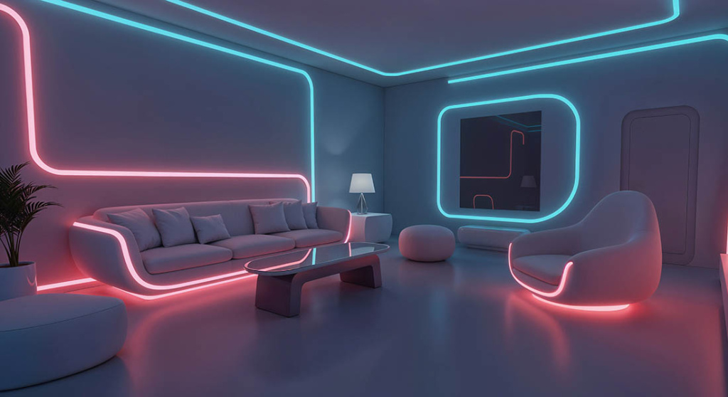 Гибкий неон в интерьере: 10 идей