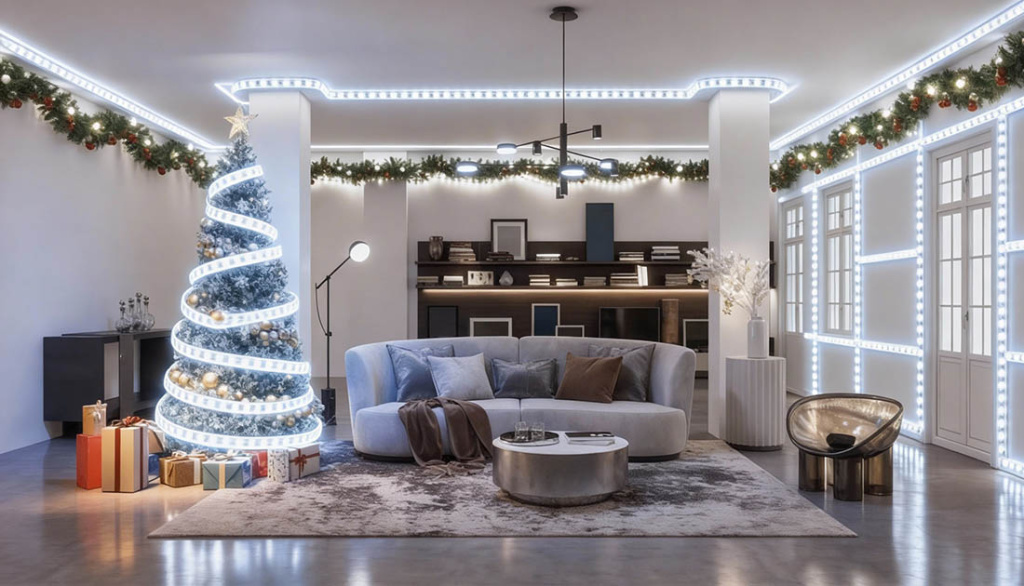 Новогоднее оформление комнаты светодиодной лентой