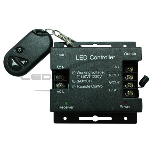 Контроллер LS для одноцветной ленты 220V с RF пультом 3 кнопки, 1200W 6 Ампер (широкая иголка) 83м 