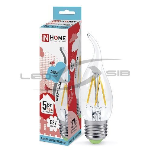 Лампа сд LED-СВЕЧА НА ВЕТРУ-deco 5W 230V Е27 450Lm прозрачная IN HOME