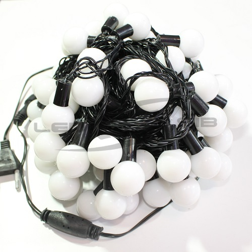 Гирлянда LED шарик LS 10 м без контроллера, провод черный, 100LED, ø шарика 23мм(стык. по 3шт) 220V