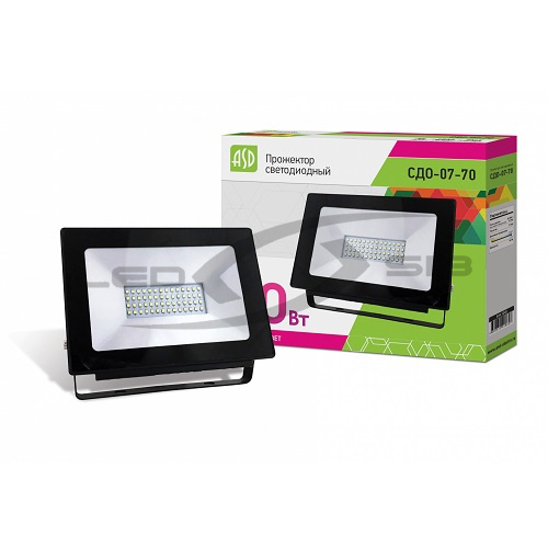 Прожектор сд СДО-07-70 черный IP65