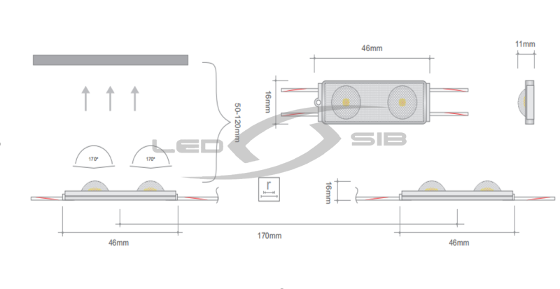 светодиодный модуль f2 ls с линзой smd 3030/2led 50х17х11мм max 1w 155 lm ip65 175° Светодиодный модуль F2 LS с линзой SMD 3030/2LED 50х17х11мм max 1W 155 Lm IP65 175°