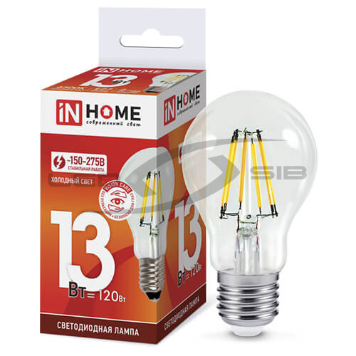 Лампа сд LED-A60-deco 13W 230V Е27 1170Lm прозрачная IN HOME