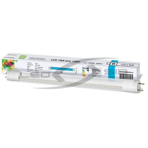 Лампа сд LED-T8R-eco 10W 230V G13 800Lm 600мм (прозрачная)