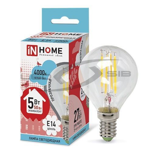 Лампа сд LED-ШАР-deco 5W 230V E14 450Lm прозрачная IN HOME