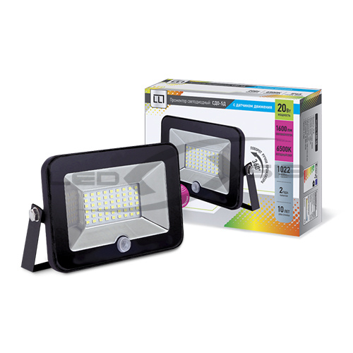 Прожектор сд СДО-5Д-20 20W 6500К 1500Lm с датчиком движения IP65