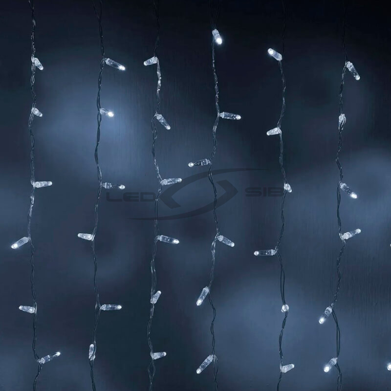 Светодиодный занавес LS 1х6м, 10 нитей, 600 LED 220V прозрачный ПВХ провод 2,3 мм IP55 (стыкуется)