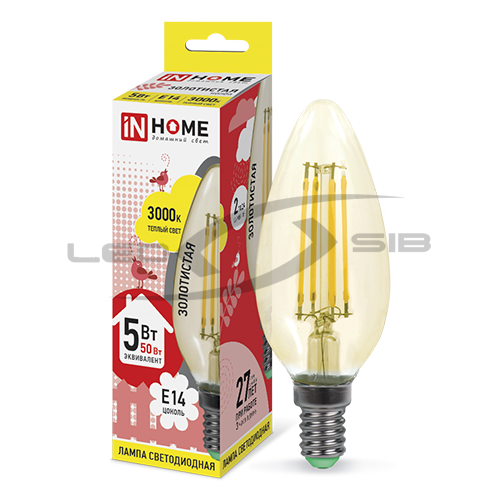 Лампа сд LED-СВЕЧА-deco 5W 230V Е14 450Lm золотистая IN HOME