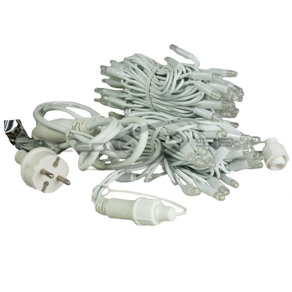 Гирлянда сд LS 10м белый провод каучук 4,8W, 100 led, 220V IP65 стыкуется, каждый 10 LED FLASH