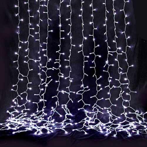 Дождь светодиодный LS 2х9м, 20 нитей, 1800 LED,  220V, прозрачный ПВХ провод 2,3 мм IP 65, мерцает