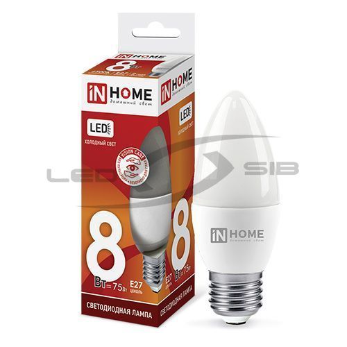 Лампа сд LED-СВЕЧА-VC 8W 230V Е27 720Lm IN HOME