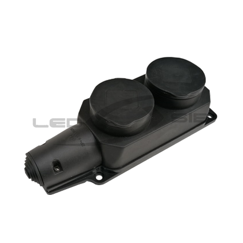 Розетка 2-х местная с з/к каучук с заглушками 16А IP44 черная 9322 IN HOME