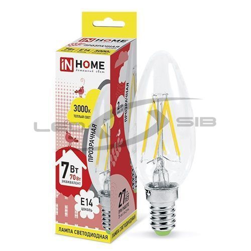 Лампа сд LED-СВЕЧА-deco 7W 230V Е14 630Lm прозрачная IN HOME
