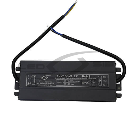 блок питания влагозащищенный ls серии slim 150w dc 12v ac 170-265v 12.5a (алюминий) 187*69*19мм ip67 Блок питания влагозащищенный LS серии Slim 150W DC 12V AC 170-265V 12.5A (алюминий) 187*69*19мм IP67