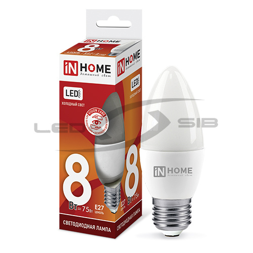 Лампа сд LED-СВЕЧА-VC 8W 230V Е27 720Lm IN HOME