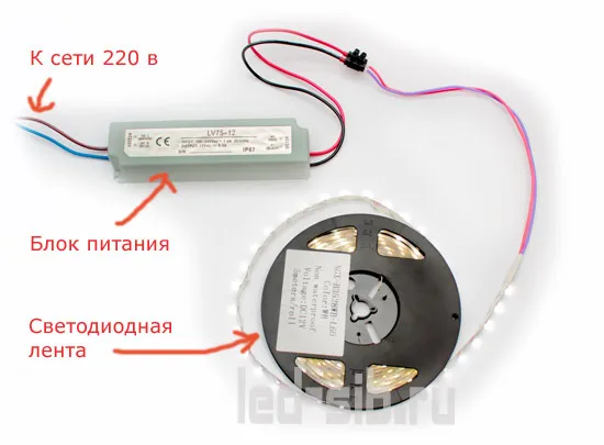 Как подключить светодиодную ленту без блока питания? Подключение ленты 12 вольт и другой к 220 В. Как правильно включить диодную ленту в сеть по схеме?